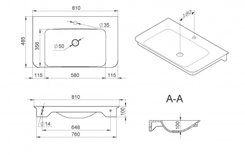 картинка M30WPC0801WG Sensation, раковина мебельная , искусственный мрамор, 80 см, встроенная в столешницу, б от магазина Сантехстрой