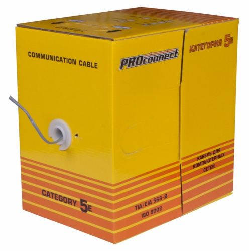 картинка Кабель витая пара U/UTP,  CAT 5e, PVC,  2PR,  24AWG, INDOOR, SOLID,  серый,  305 м,  PROconnect от магазина Сантехстрой