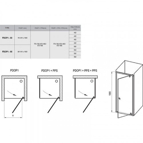 картинка Душевая дверь Ravak Pivot PDOP1-80 03G40300Z1 профиль Черный стекло прозрачное от магазина Сантехстрой