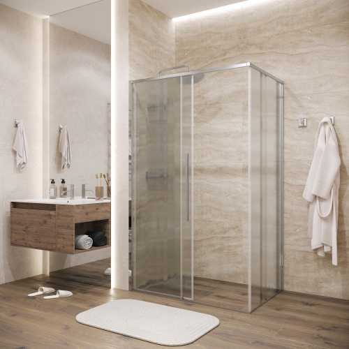 картинка Душевое ограждение Grossman Galaxy 100.K33.01.140.10.02-200.K33.01.90.10.02 (140х90х195) раздвижная(левая),хром,стекло шиншилла,2 места от магазина Сантехстрой