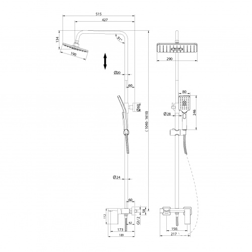 картинка Душевая стойка Style 500.K35.05.210 с верхним душем, ручной лейкой и смесителем, черный матовый от магазина Сантехстрой