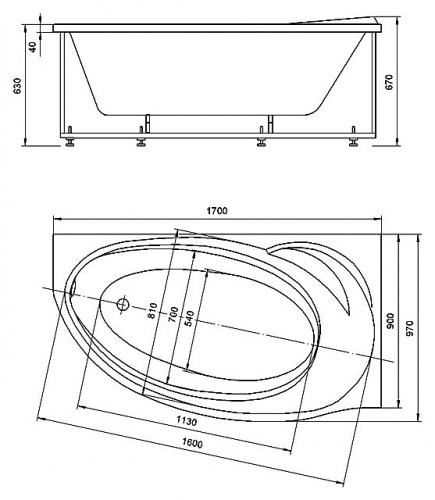 картинка Ванна акриловая AZARIO PAOLINA асимметричная 170*97 см, правосторонняя (AV.0071170) от магазина Сантехстрой
