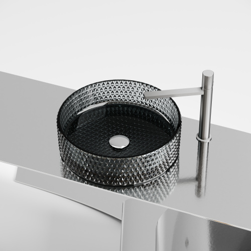 картинка CN6060 Умывальник чаша накладная круглая (цвет чёрный) Cristal 360*360*112мм от магазина Сантехстрой