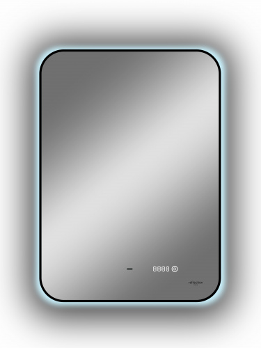 картинка Зеркало Reflection Black View с фоновой подсветкой, бесконтактным сенсором, диммером, часами, черной окантовкой 500х700 от магазина Сантехстрой