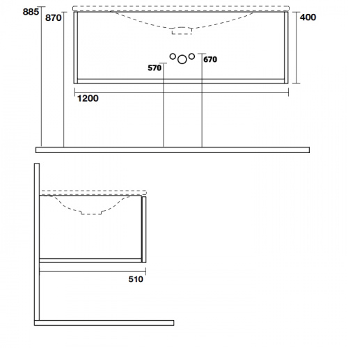 картинка TW Shape комплект мебели, база с раковиной Kerasan 548001*1, 122х52см, с 1-м выдвиж. ящиком с механизмом push to open, цвет: белый матовый RAL9003 от магазина Сантехстрой