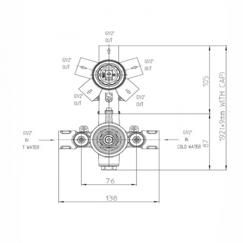 картинка Bossini Oki Термостат для душа, встраиваемый (внешняя часть), с девиаторм 1/2/3/4/5, цвет: хром от магазина Сантехстрой