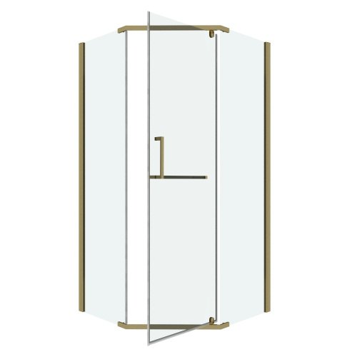 картинка Душ.ограждение 302.K33.03.9090.32.00 Pragma (90*90*195) трапеция,распашн,золото сатин,стекло прозрач от магазина Сантехстрой