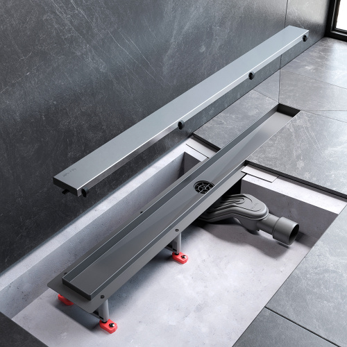 картинка W01SC-U11-080-04SB MasterFlow Трап для душа линейный универс затвор Tile 80см цвет сталь мат от магазина Сантехстрой