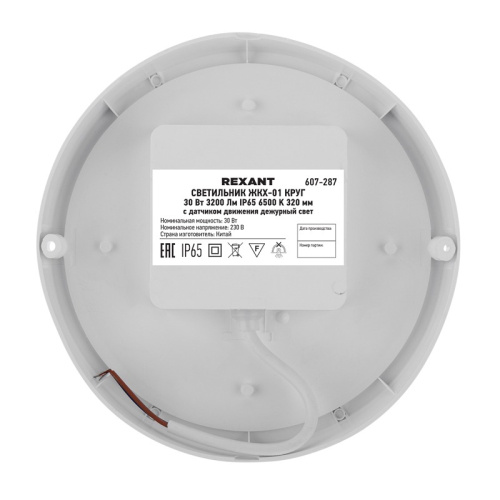 картинка Светильник ЖКХ LED пылевлагозащищенный круг IP65 30Вт 3200Лм 6500K с микроволновым датчиком движения,  дежурный свет REXANT от магазина Сантехстрой