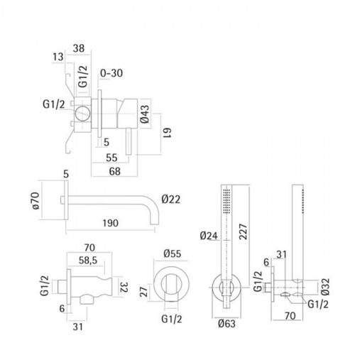 картинка CISAL Xion Встраиваемый  смеситель для ванны/душа на 4 отв,с ручным душем ,внешняя и внутренняя части в комплекте, цвет нержавеющая сталь от магазина Сантехстрой