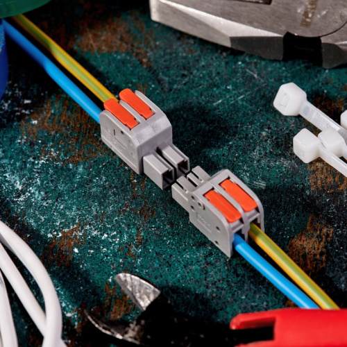 картинка Клемма СМК 222-422R проходная разъемная 2 полюса серая 0,2-2,5/4мм² (50 шт/уп) REXANT от магазина Сантехстрой