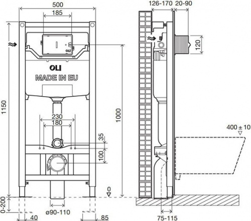 картинка Система инсталляции для унитазов OLI Oli 120 Eco Sanitarblock pneumatic от магазина Сантехстрой