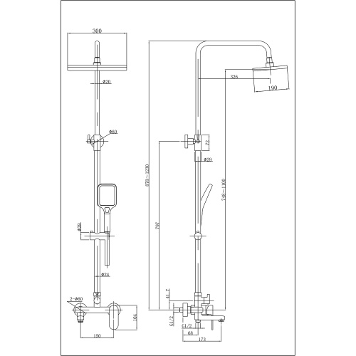 картинка Душевая колонна Azario ARIZONA со смесителем для ванны, с поворотным изливом, круглая, хром (AZ-20R) от магазина Сантехстрой