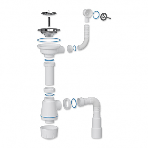 картинка Сифон для кух. мойки BathMaster BM0201SP двумя выпусками и гибкой трубой (1 1/2"- Ø40/50) от магазина Сантехстрой