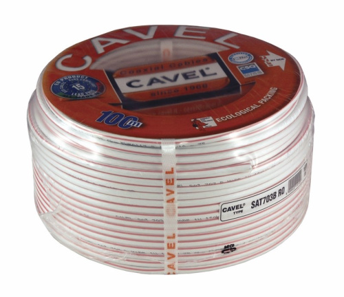 картинка Кабель коаксиальный SAT 703 B, Cu/Al/CuSn,  75%,  75 Ом,  100 м, INDOOR,  белый,  CAVEL от магазина Сантехстрой