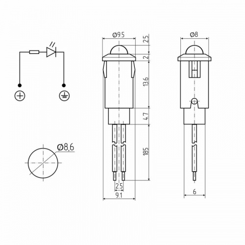 картинка Индикатор Ø8 12В с проводом красный LED (WL-04) REXANT от магазина Сантехстрой