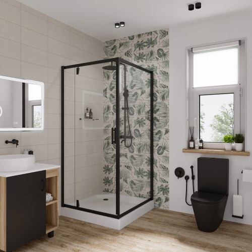 картинка Душевое ограждение Niagara Nova NG-6801-08ВLACK (90х90х195) квадрат,черный,дверь распашная,стекло прозрачное,1 место от магазина Сантехстрой