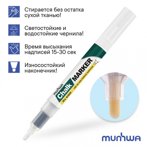 картинка Маркер меловой Chalk Marker 3мм,  спиртовая основа,  белый MunHwa от магазина Сантехстрой