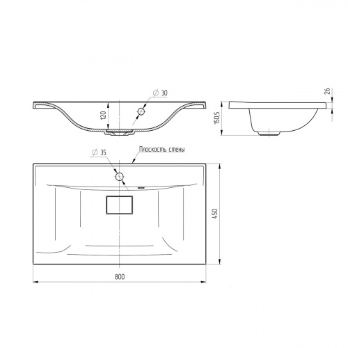 картинка Раковина VCB-3M800W из искуственного камня, цвет белый от магазина Сантехстрой