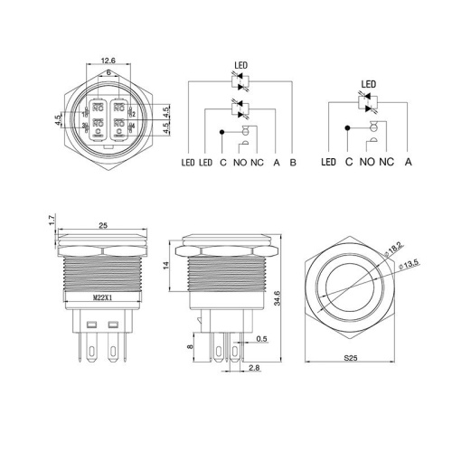 картинка Кнопка антивандальная Ø22 12В(LED) Б/Фикс (5с) OFF-(ON) / ON-(OFF) подсв/синяя REXANT от магазина Сантехстрой
