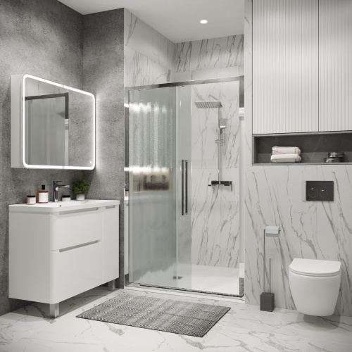 картинка Дверь в нишу Grossman Cosmo 100.K33.02.110.10.02 (110х195) хром,стекло шиншилла,раздвижная, 1 место от магазина Сантехстрой