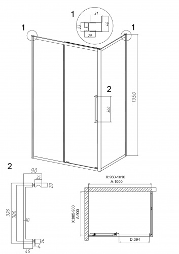 картинка Душевое ограждение Grossman Cosmo 100.K33.02.100.10.00-200.K33.02.90.10.00 (100х90х195) раздвижная,хром,стекло прозрачное,2 места от магазина Сантехстрой