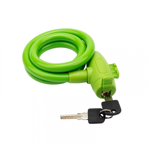 картинка Тросовый замок взломостойкий для велосипедов и колясок с ключом 100 см зеленый от магазина Сантехстрой