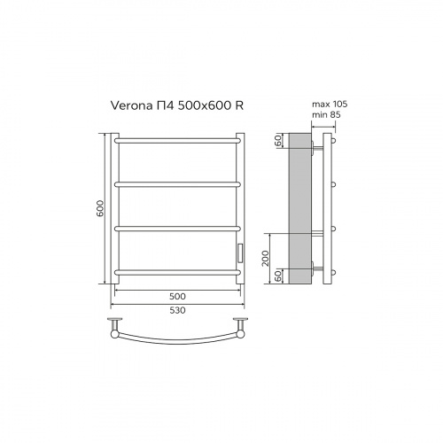 картинка Полотенцесушитель электрический AZARIO VERONA 500/600 4 секции, диммер справа, хром (AZ04856) от магазина Сантехстрой
