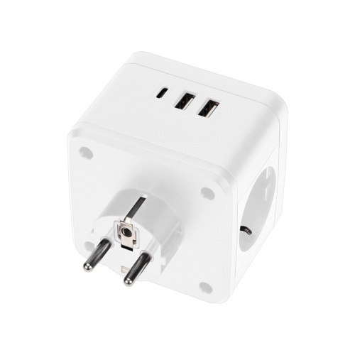 картинка Двойник электрический Куб 16А с заземлением + 2хUSB-A 2,4А + USB Type-C 3А с ночной подсветкой,  белый REXANT от магазина Сантехстрой