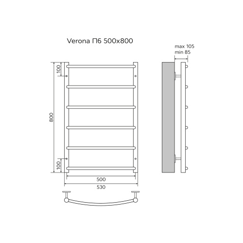 картинка Полотенцесушитель водяной AZARIO VERONA 500/800 6 секций, нижнее/диагональное подключение, 1/2", хром (AZ04158) от магазина Сантехстрой