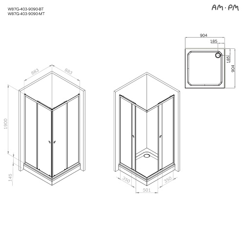 картинка W87G-403-9090-MT Sunny душ огражд квадратн, раздвижн двери 90x90 серебро,стекло прозрачн от магазина Сантехстрой