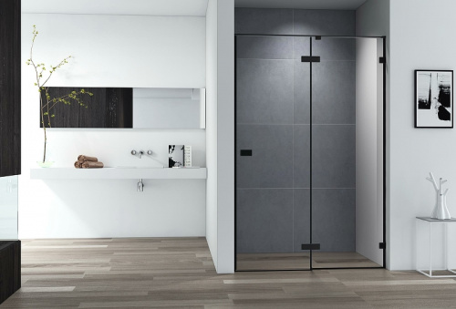 картинка Душевая дверь Cezares Bellagio 140 BELLAGIO-B-12-140-C-NERO профиль Черный матовый стекло прозрачное от магазина Сантехстрой