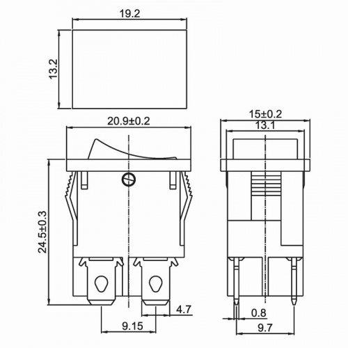 картинка Выключатель клавишный 250V 6А (4с) ON-OFF черный Mini (RWB-208, SC-768) REXANT от магазина Сантехстрой
