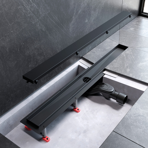 картинка W01SC-U11-080-04BM MasterFlow Трап для душа линейный универс затвор Tile 80см цвет черн мат от магазина Сантехстрой