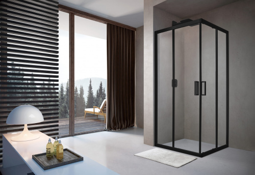 картинка Душевой уголок слайдер Terminus Соренто 05 900х900х2000 квадрат чёрный от магазина Сантехстрой