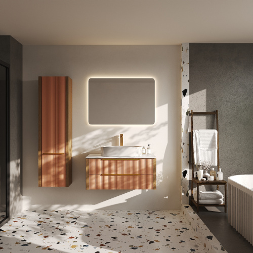 картинка Тумба со столешницей Валенсия 100, Бежево-розовый / Столешница компакт-плита, Белая от магазина Сантехстрой