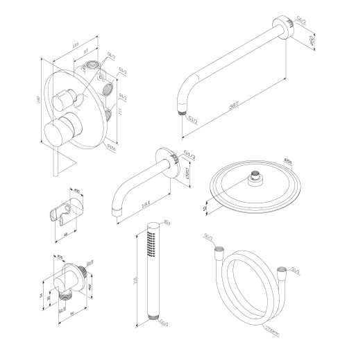 картинка 936510000 Scandinavian Pure встраиваемая душевая система с ванно-душевым смесителем и изливом, хром от магазина Сантехстрой
