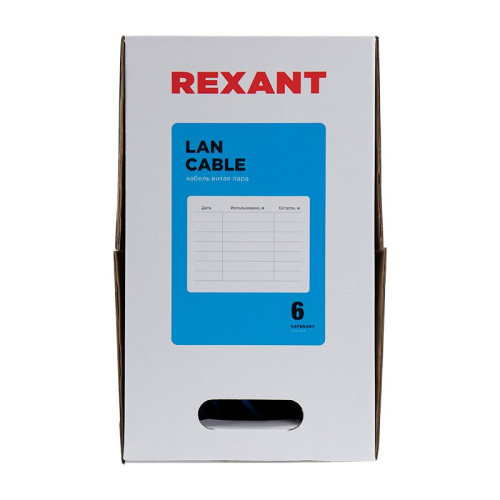 картинка Кабель витая пара U/UTP,  CAT 6, PVC,  23AWG, INDOOR, SOLID,  синий,  305 м,  REXANT от магазина Сантехстрой