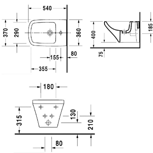 картинка Duravit DuraStyle Биде  подвесное 540х370 мм, с 1 отв под смеситель.  с креплением,  цвет белый от магазина Сантехстрой