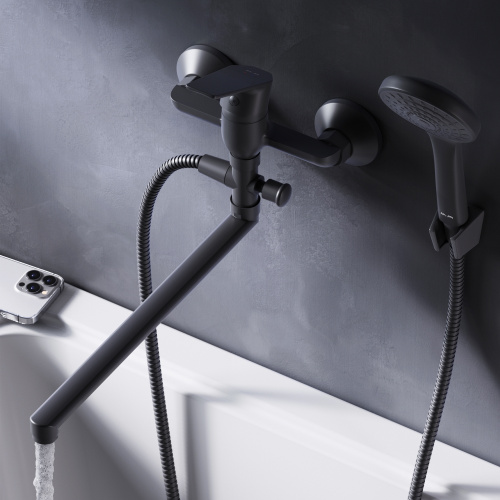 фото f90a90122 gem, смеситель д/ванны/душа, излив 325 мм, душевой набор, черн, шт