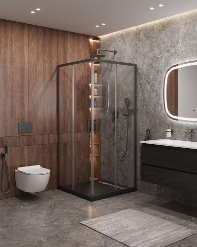 картинка Душевой уголок Cezares Molveno 90x90 MOLVENO-A-2-90-C-GM-IV профиль Оружейная сталь стекло прозрачное от магазина Сантехстрой