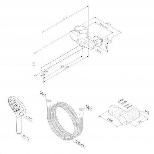 фото f8095000 like, смеситель д/ванны/душа, излив 320 мм, душевой набор, хром, шт.