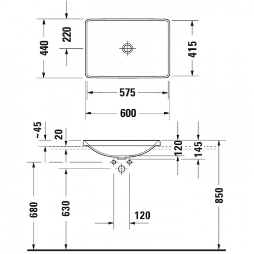 картинка Duravit D-Neo Раковина встраиваемая сверху  600х440 мм, без перелива, без отв. под смеситель, цвет: белый от магазина Сантехстрой