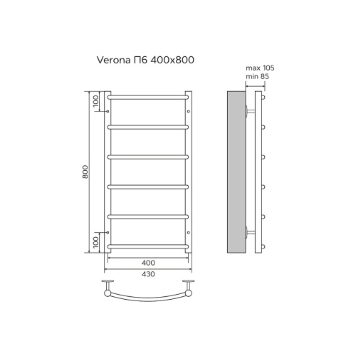 картинка Полотенцесушитель водяной AZARIO VERONA 400/800 6 секций, нижнее/диагональное подключение, 1/2", хром (AZ04148) от магазина Сантехстрой