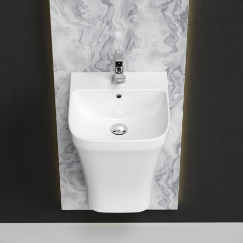 картинка CN6067 Раковина моноблок подвесная DION с отверстием под смеситель, со сливом переливом от магазина Сантехстрой