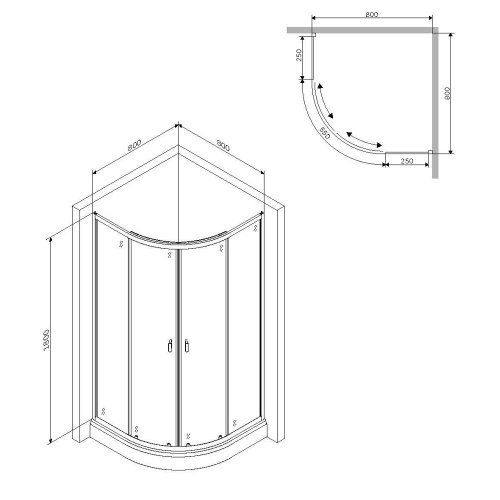 картинка W88G-205-080BT64 X-Joy Twin Slide,  Душевое ограждение без  поддона, 80x80, профиль черный от магазина Сантехстрой