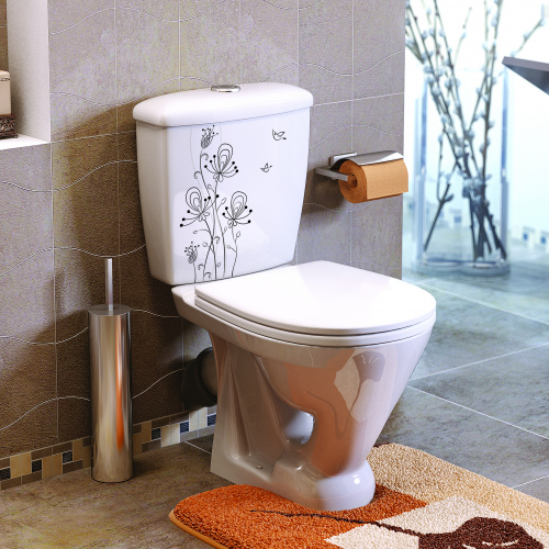 картинка Унитаз-компакт Суперкомпакт декор Цветы А Стандарт, сиденье полипропилен (44901110222) от магазина Сантехстрой