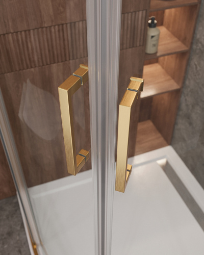 картинка Душевой уголок Cezares Molveno 90x90 MOLVENO-R-2-90-C-BORO-IV профиль Брашированное золото стекло прозрачное от магазина Сантехстрой