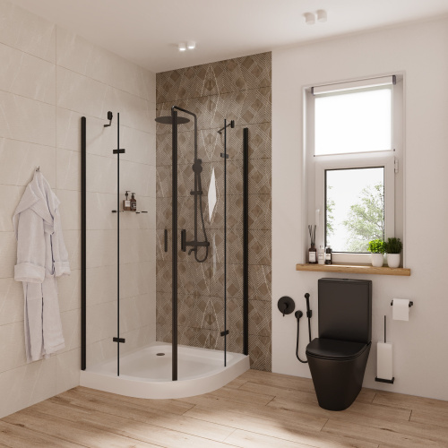 картинка Душевое ограждение Niagara Nova NG-6816-08ВLACK (100х100х190) четверть круга,черный,двери распашные,стекло прозрачное,1 место от магазина Сантехстрой