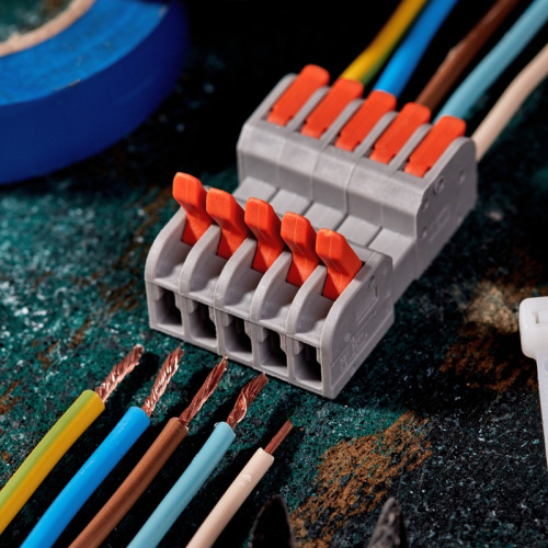 картинка Клемма СМК 222-425R проходная разъемная 5 полюсов серая 0,2-2,5/4мм² (20 шт/уп) REXANT от магазина Сантехстрой